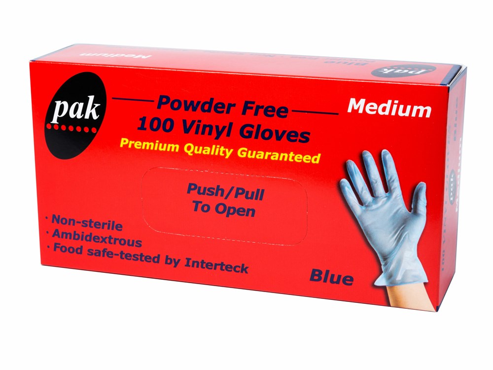 Gloves Vinyl MEDIUM Blue Powder free 100 Pack